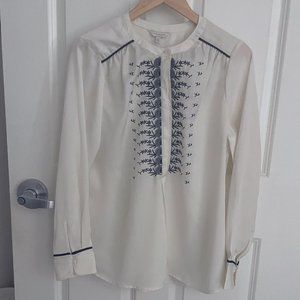 Long Sleeve Off White Polyester Blouse